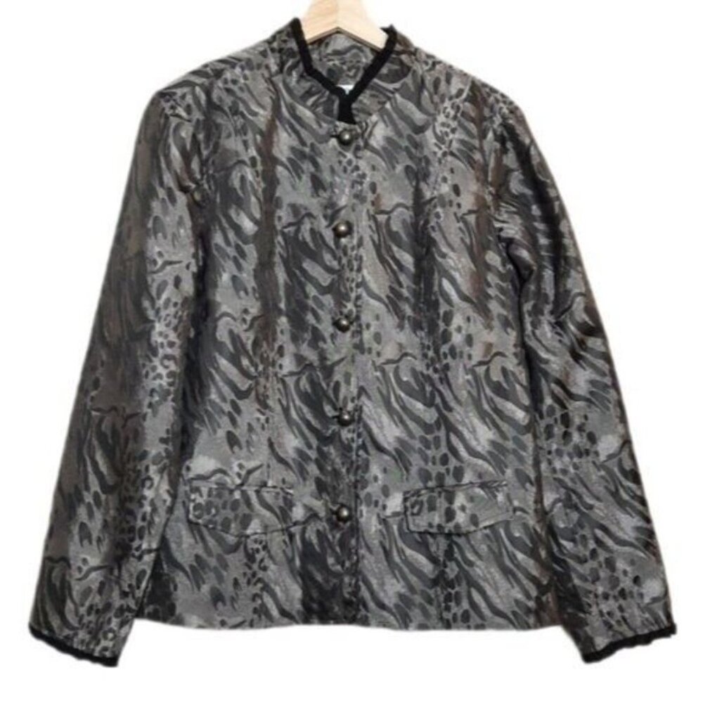COLDWATER CREEK / Blazer Jacket Button Front Black & Grey Abstract Sz L